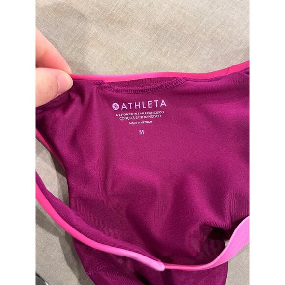 Athleta Malibu Bikini Top Medium Pink Surf Blur Fuchsia Activewear Racerback - Picture 3 of 4